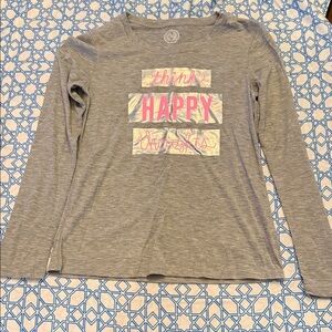 SO Gray Long Sleeve Tee with Pink 'HAPPY' Graphic